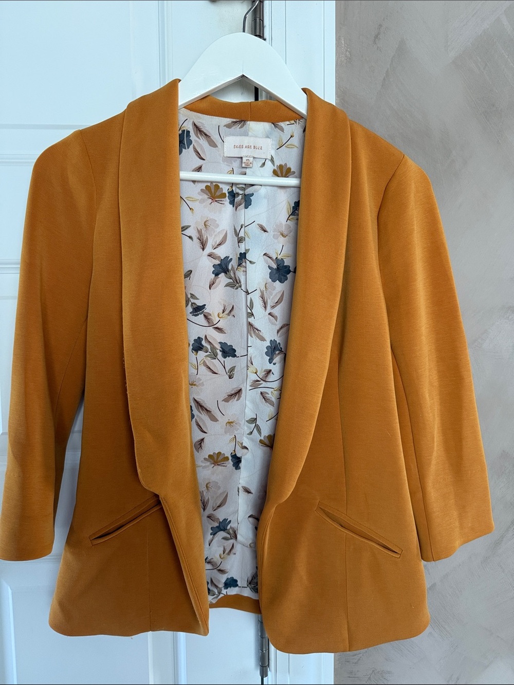 Skies Are Blue Mustard Open-Front Shawl Collar Blazer